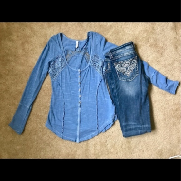 Free People Keepsake Crochet-Inset Henley Top S - Picture 7 of 7